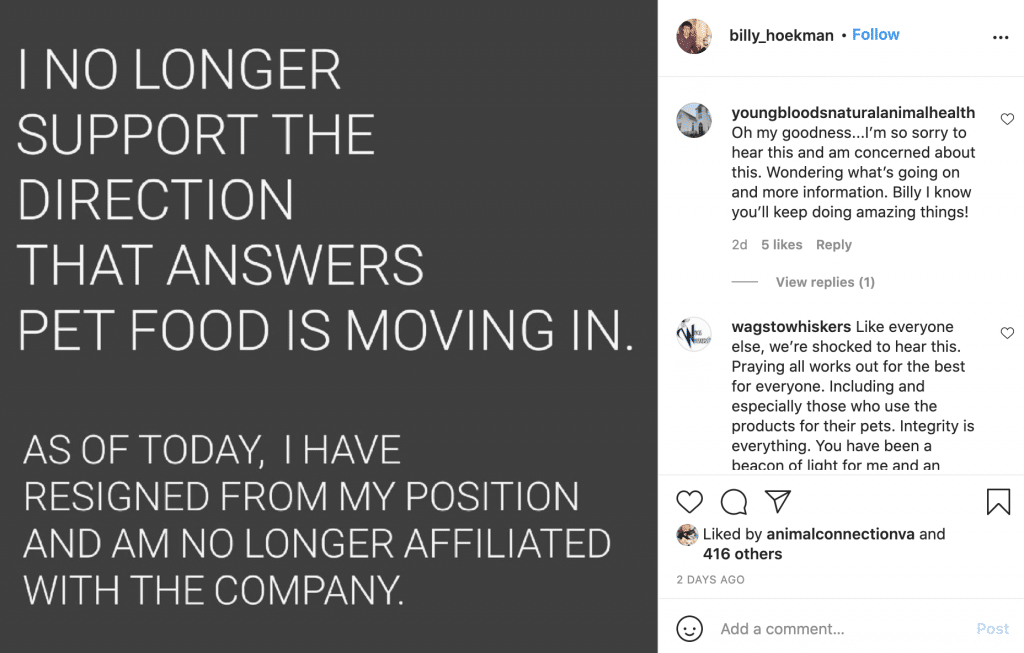 Answers Pet Food Responds to Social Media Stir Set Off by Former