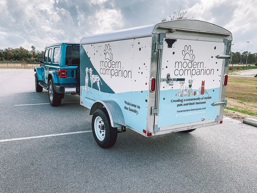 The Modern Companion brand aesthetic extends to the trailer the team takes to outdoor events.