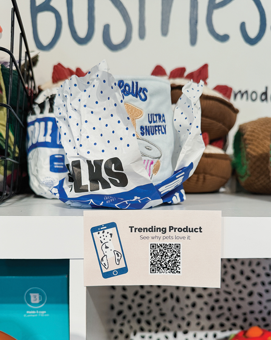 Products perfect for social media get a QR code for customers to scan and see it in use.